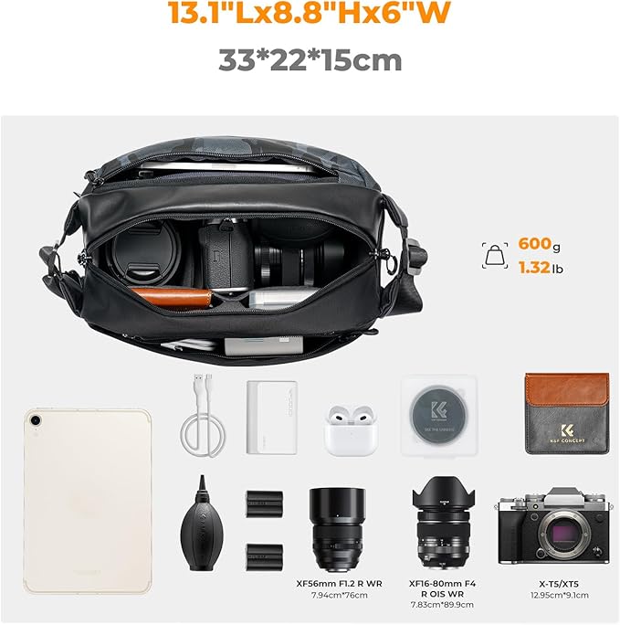 K&F CONCEPT Camera Sling Bag Crossbody Bag Waterproof Camera Shoulder Backpack - Image 2