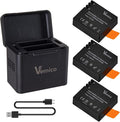 Vemico Action Camera Battery Charger 3-Pack 1350mAh PG1050 Battery LED by Home