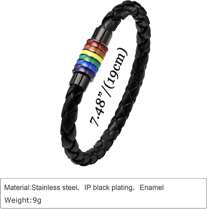Nanafast Titanium Stainless Steel Rainbow LGBT Pride Bracelet Handmade Braided - Image 2