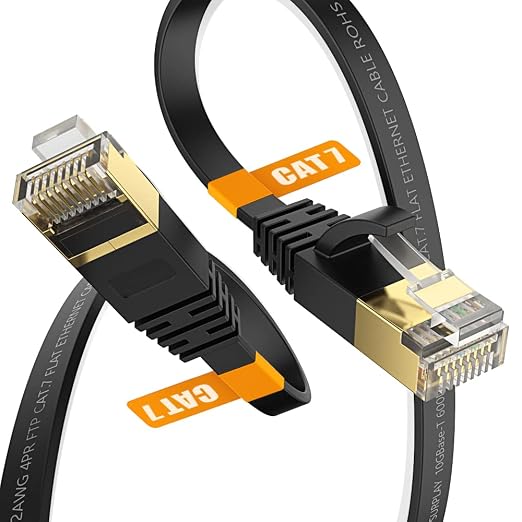 Cat7 10FT Ethernet Cable Flat-Black-10Gbps Ultra Slim High Speed Double Shielded by SURPLAY-WinningHighSpeed