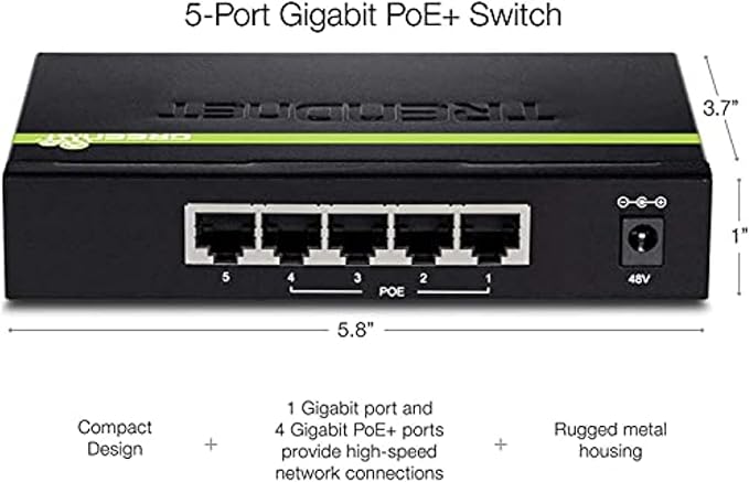 TRENDnet 5-Port Gigabit PoE+ Switch, 31 W PoE Budget, 10 Gbps Switching Capacity - Image 5