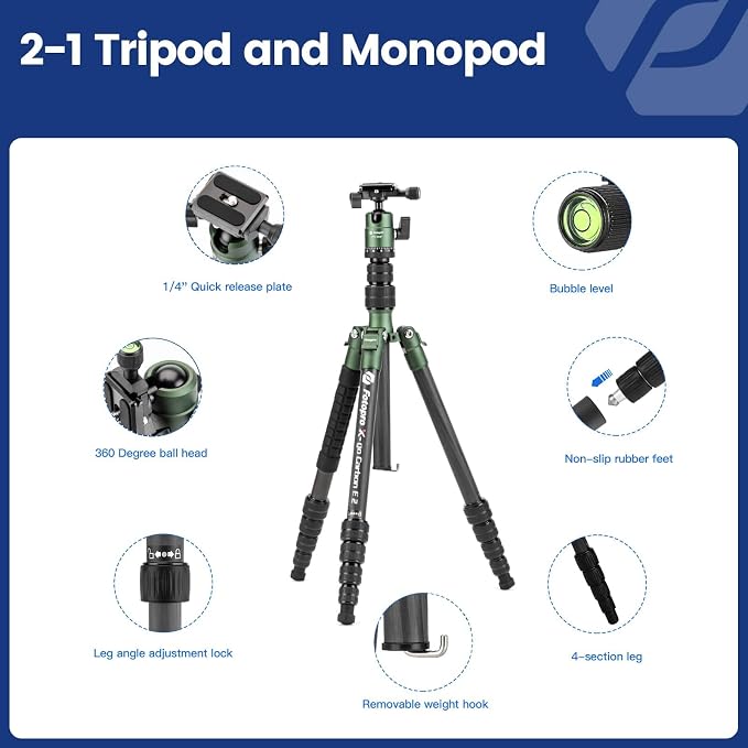 Fotopro 60inch Carbon Fiber Tripod Compact Camera Tripod - Image 6