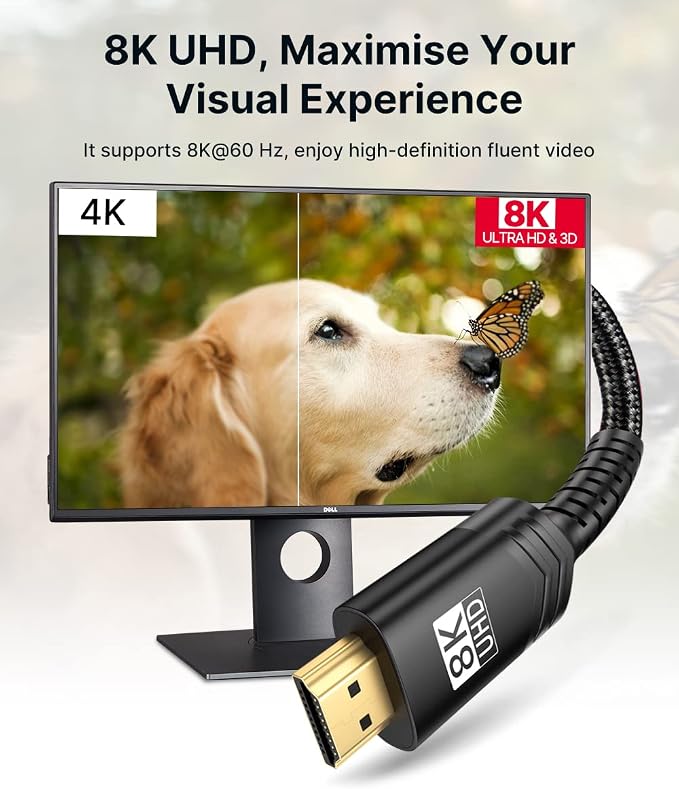 JSAUX 8K HDMI Cable 2.1 2 Pack 10ft, 48Gbps Ultra High Speed HDMI Cable Braided - Image 2