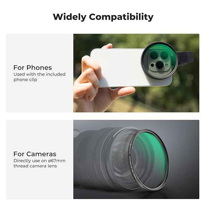 K&F CONCEPT 67mm Clip-on CPL Phone Camera Lens Filter Kit, Circular Polarizer - Image 6