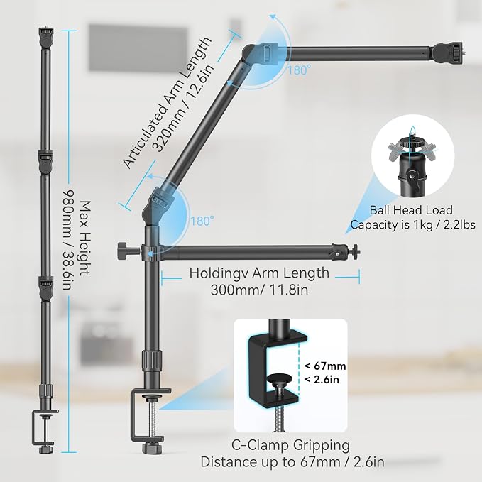 SMALLRIG Overhead Camera Mount, Camera Desk Mount Stand - Image 2