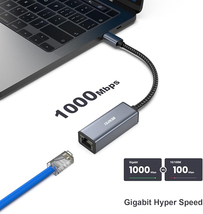 BENFEI 2 Pack USB-C to Ethernet Adapter, USB Type-C to RJ45 Gigabit Ethernet - Image 2