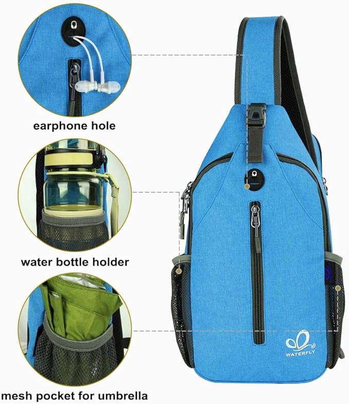 WATERFLY Crossbody Sling Backpack Sling Bag Travel Hiking Chest Bag Daypack - Image 2