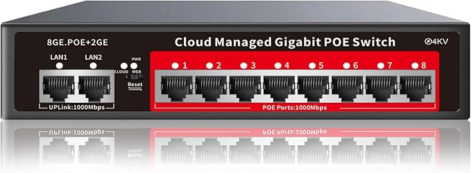 8 Port Gigabit PoE Switch with 2 Gigabit Uplink, 120W Built-in Power, by STEAMEMO