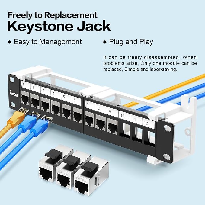 12 Port Patch Panel CAT6a Patch Panel Wall Mount 10 Inch Bracket Included - Image 5