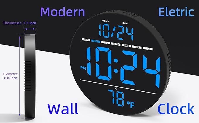Digital Wall Clock with Large LED Display, Temperature, Auto-Brightness | Small - Image 2