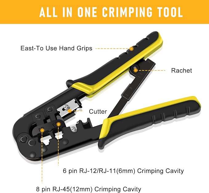 RJ45 Crimp Tool Kit for Cat5 Cat5e Cat6 Modular Plugs Connectors, 8P/RJ-45 - Image 3