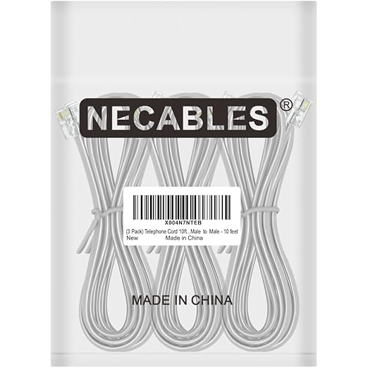 NECABLES 3Pack Phone Cord 10ft Telephone Cord Phone Cable RJ11 6P4C Male to Male - Image 4