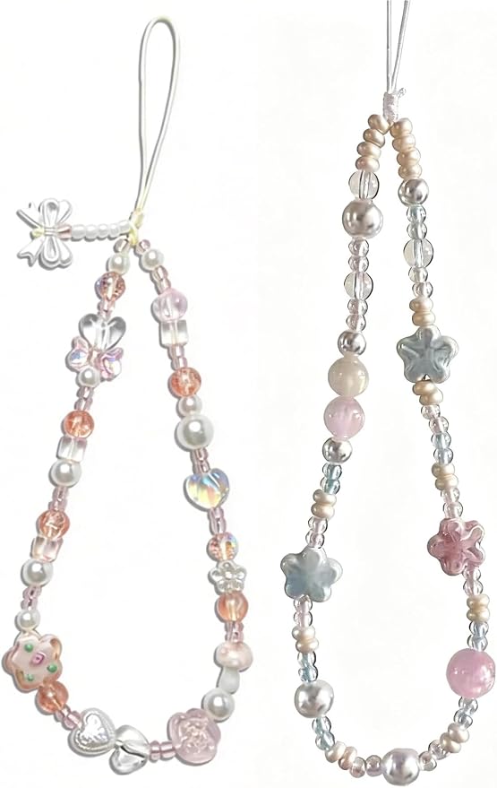 2 Pcs Phone Charm Strap Hand for iPhone Wrist Strap Camera Lanyard Pearl Beaded by Casecond