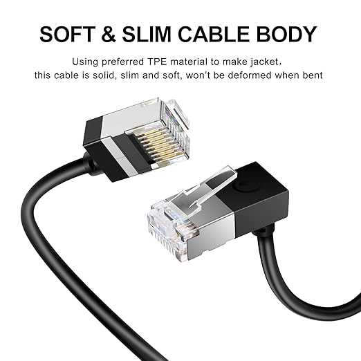 90° Downward Angled Cat 6A Ethernet Ultra Slim Cable 3.3 Feet 2Pack, Flexible - Image 2