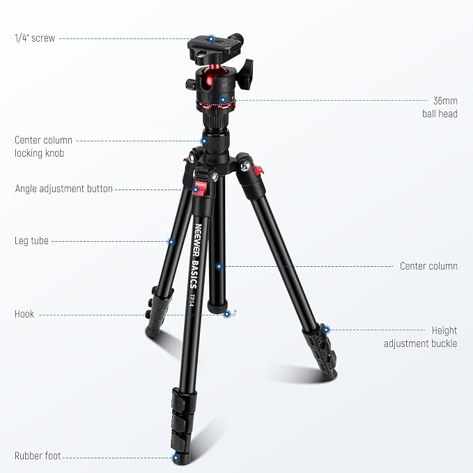 NEEWER Basics Travel Tripod for Camera, Ball Head, Arca Type QR Plate, Cell - Image 8
