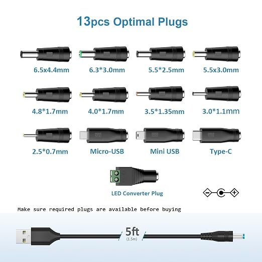 Powseed 5V Universal DC Power Cable, USB to DC Charging Cord - Image 4