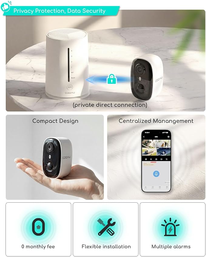 COOAU 4MP Security Cameras Wireless Outdoor​​, Faster Charging Solar Powered - Image 5