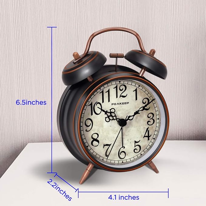 Peakeep Retro 4.5 inches Battery Operated Twin Bell Loud Alarm Clock - Image 6