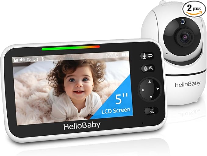 HelloBaby No WiFi Baby Monitor 5" Screen 30-Hour Battery Pan-Tilt-Zoom Video by HelloBaby