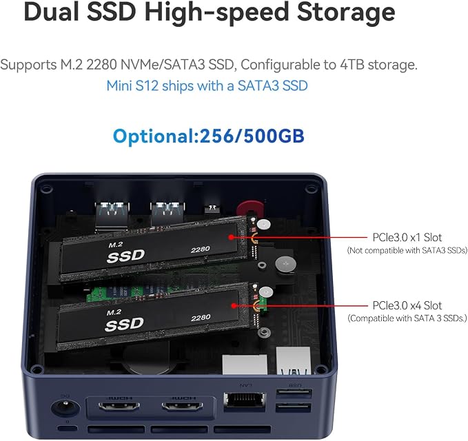 Beelink Mini PC, Mini S12 Intel 12th Gen 4-Core N95, Mini Computer 8GB DDR4 RAM - Image 5