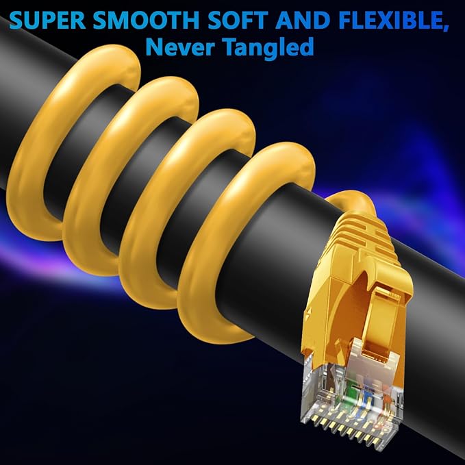 Adoreen Cat 6 Ethernet Cable 200 Ft-Yellow, Outdoor & Indoor Snagless Long - Image 2