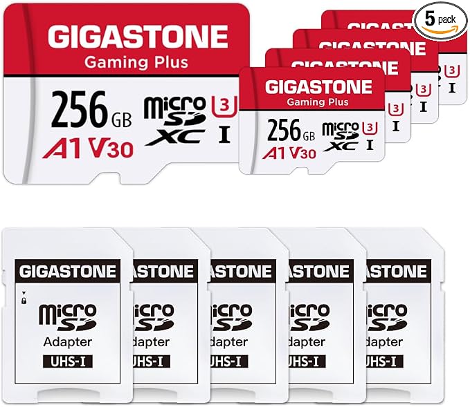 【for Switch 1 Only】 GIGASTONE 256GB Micro SD Card 5-Pack, Gaming Plus, by Gigastone