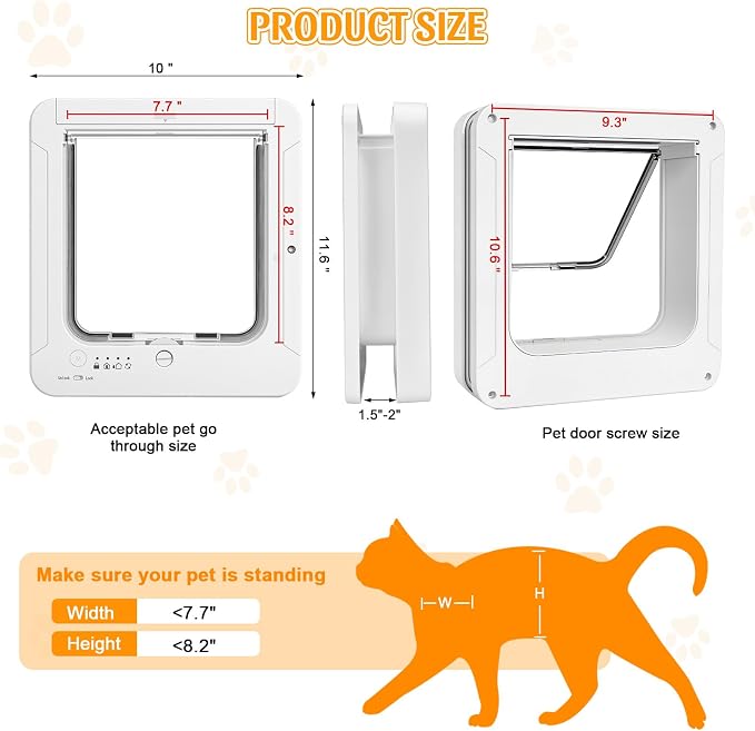 Smart Cat Door with 4 Collar Sensor Key, RFID Cat Door Collar Activated with - Image 2