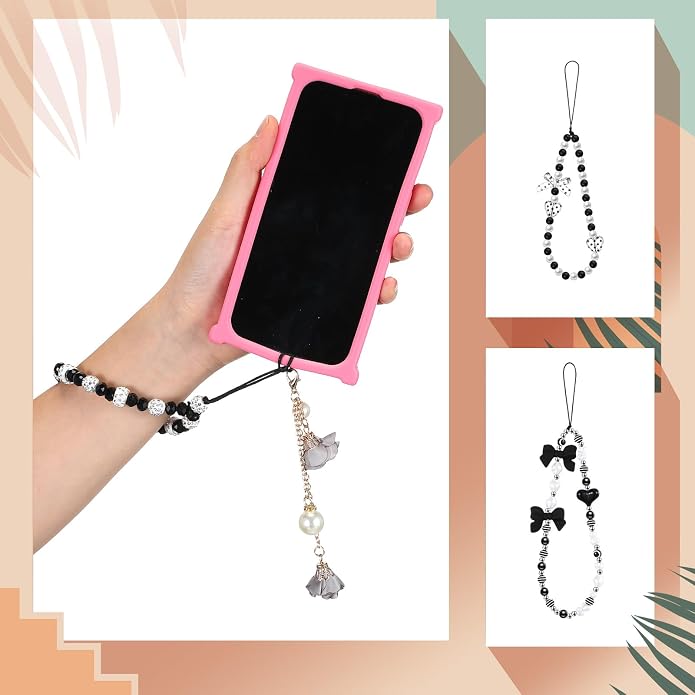 Ecally 3 Pcs Phone Charms Strap Camera Charm Strap Pearl Beaded Butterfly Bow - Image 3