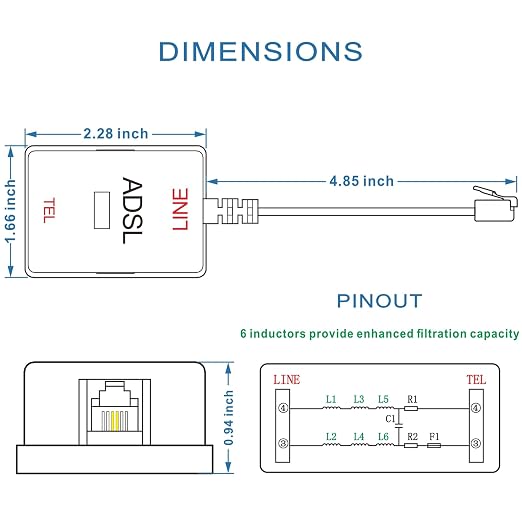 NECABLES DSL Filter for Phone Line 6 Inductors Version RJ11 6P2C Male to Female - Image 4