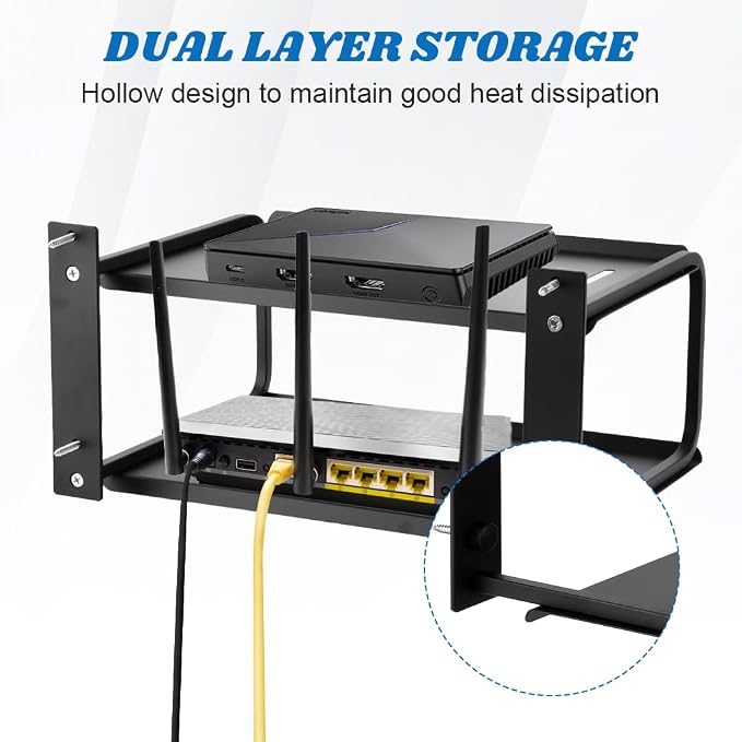 Tookie 2 Layers Projector Shelf, Wall Mount Double Floating Shelf Under TV - Image 4