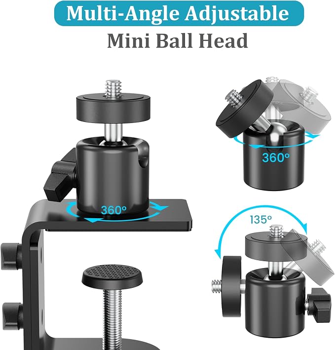 C-Clamp Mount with Mini Ball Head Mount, 1/4 Screw Mount Adapter Camera Clamp - Image 2
