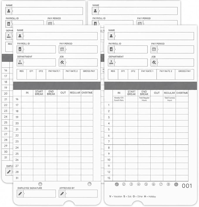 300 time Cards for HN4000, HN4500 time Clocks and More, Card Numbers 1-50 by Unknown