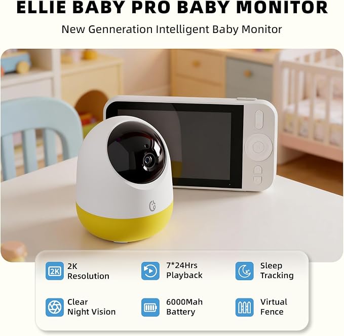 Ellie Pro Baby Monitor with 2 Cameras, 6000mAh Battery, Remote Pan-Tilt-5X Zoom - Image 3
