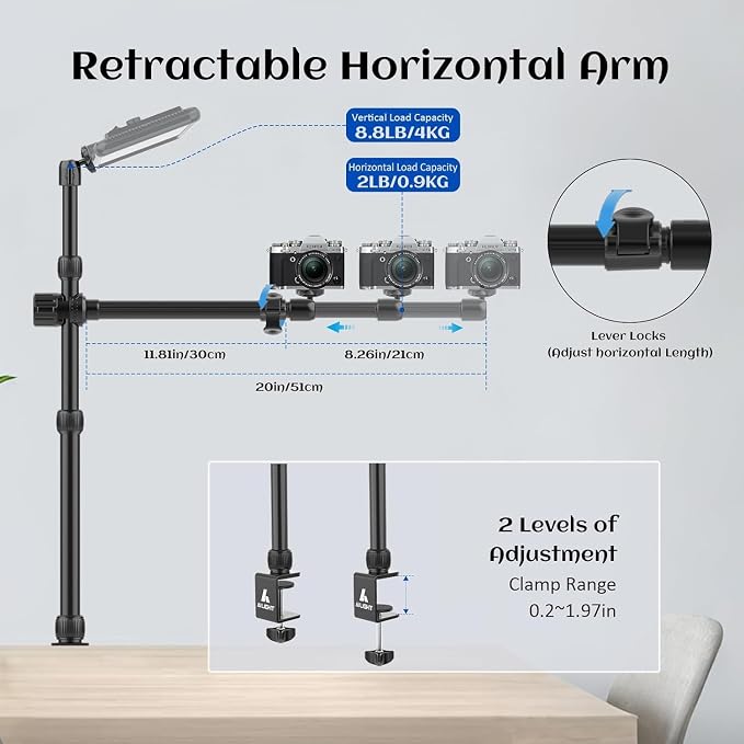 Ailight Overhead Camera Mount Desk Stand, 15.75"-33.45" Webcam Mount - Image 4
