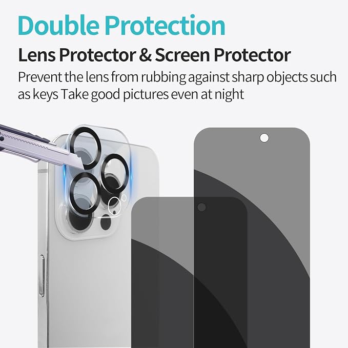 PEHAEL 2+2 Pack for iPhone 15 Pro Max Privacy Screen Protector - Image 6