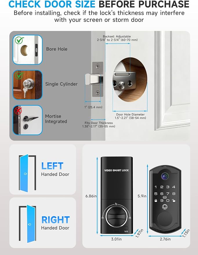 syndesmos Smart Door Lock with Camera, Fingerprint Keypad Deadbolt, APP Remote - Image 8