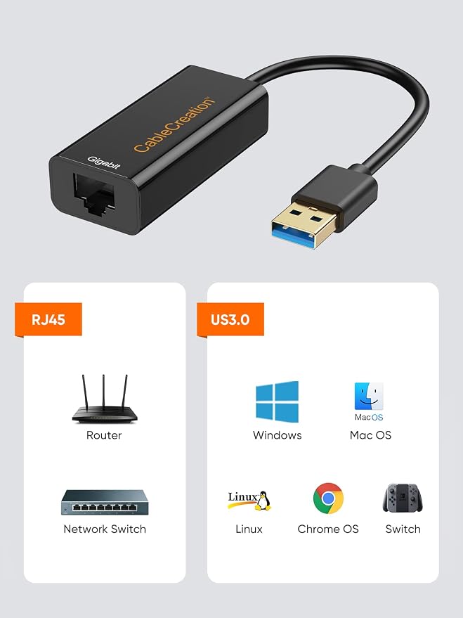 USB to Ethernet Adapter, CableCreation USB 3.0 to 10/100/1000 Gigabit Wired LAN - Image 5
