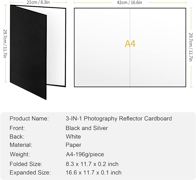 Meking 12" x 8" Light Reflector, 3 in 1 Photography Reflector Cardboard - Image 4