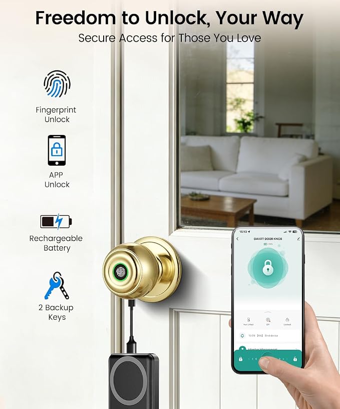 Fingerprint Door Lock, Smart Fingerprint Door Knob - Image 2