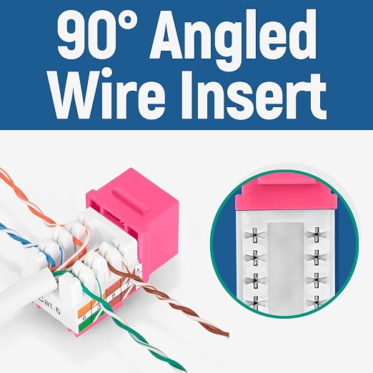 Everest 90° Angled RJ45 Cat6 Keystone Jacks 50-Pack in Pink - Image 3
