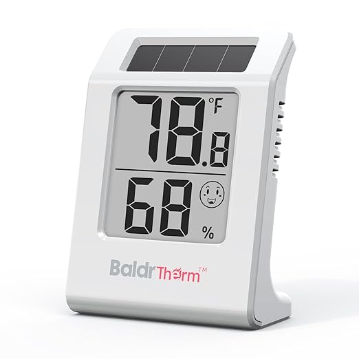 BaldrTherm Humidity Thermometer Meters, Solar-Powered Indoor Temperature Sensor by BaldrTherm