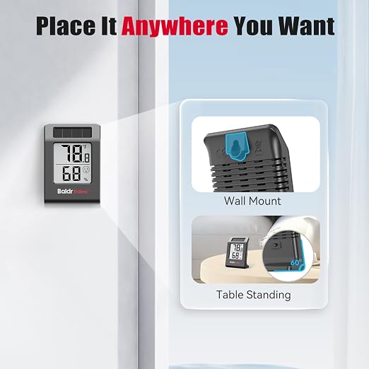 BaldrTherm Digital Thermometer and Humidity Meter, Solar-Powered 2.2" Indoor - Image 9