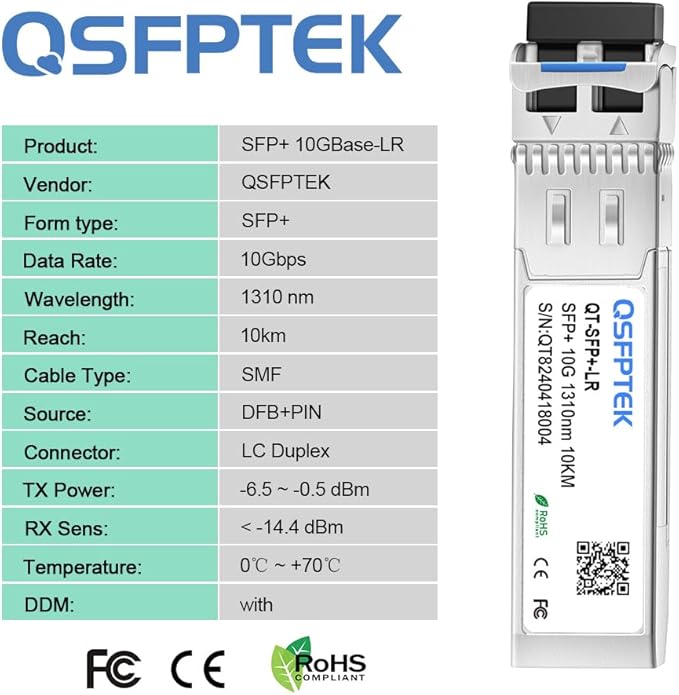 QSFPTEK 10G SFP+ Module, 10Gbase LR Optical Gigabit Ethernet Transceiver - Image 5
