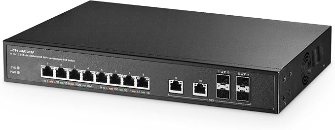 14 Port 10G Switch, 2x10G RJ45, 4x10G SFP+, Metal Unmanaged Binardat Ethernet by Binardat