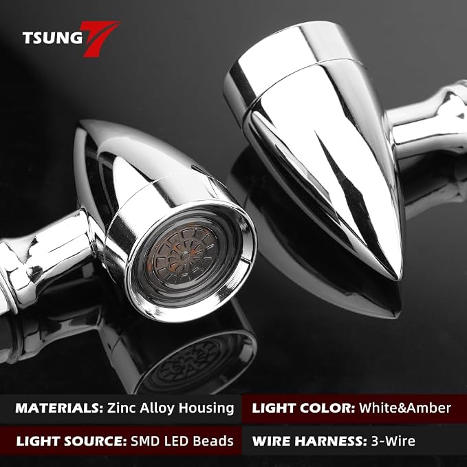 TSUNG Universal Motorcycle LED Turn Signals Small Bullet Front Rear Blinkers - Image 2