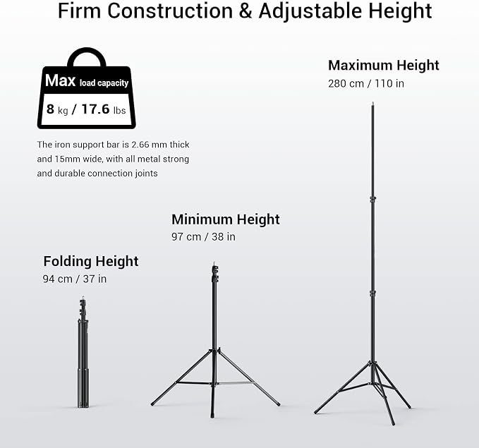 SMALLRIG Photography Light Stand 110"/9.2ft/280cm, Air-Cushioned Aluminum Photo - Image 2