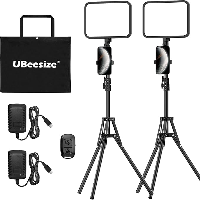 UBeesize 2-Pack LED Video Light Kit, 3000-6500K Dimmable Photography Studio by UBeesize