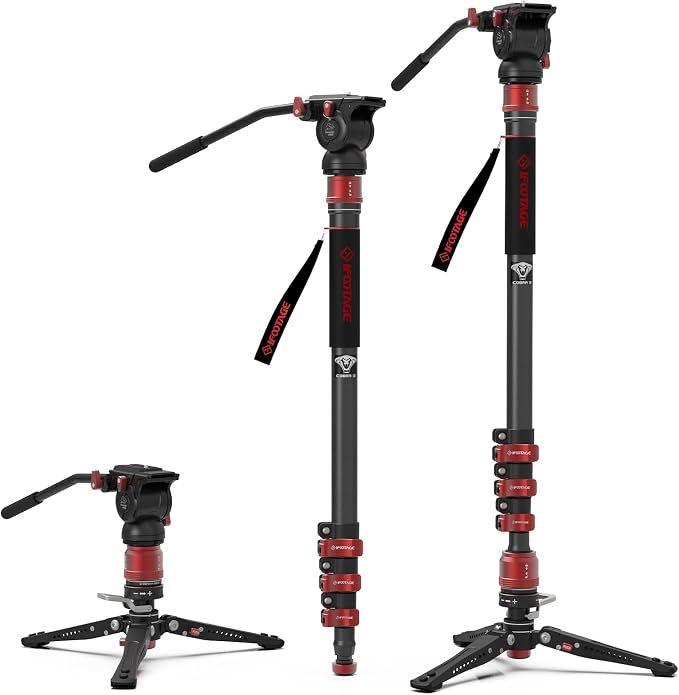 IFOOTAGE Cobra 3 Monopod with Pedal C180F-P with Fulid Head K5S, Carbon Fiber by IFOOTAGE