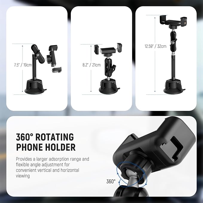 NEEWER Phone Holder for Your Car, 360° Rotating Vacuum Suction Cup Metal Cell - Image 2