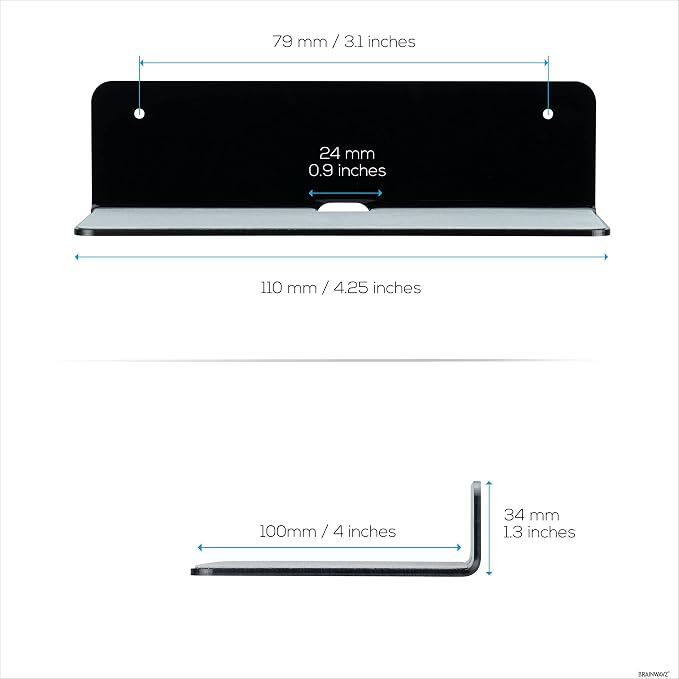 BRAINWAVZ 2-Pack 4” Small Floating Shelf Bluetooth Speaker Stand, Adhesive & - Image 3